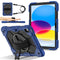 For iPad 10.9 (2022) Case Silicone + PC Kickstand Tablet Cover with Handy Strap, Shoulder Strap - Navy Blue / Black