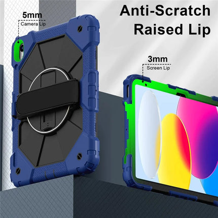For iPad 10.9 (2022) Case Silicone + PC Kickstand Tablet Cover with Handy Strap, Shoulder Strap