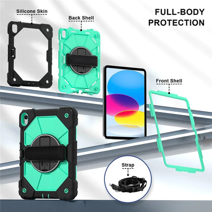 For iPad 10.9 (2022) Case Silicone + PC Kickstand Tablet Cover with Handy Strap, Shoulder Strap