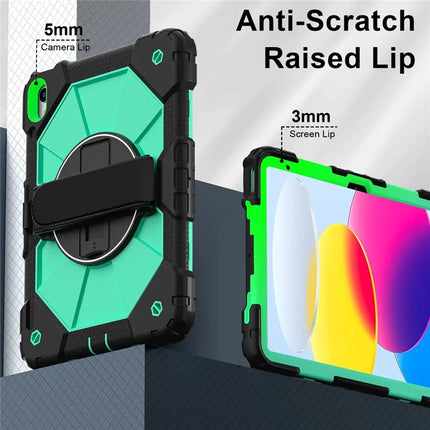 For iPad 10.9 (2022) Case Silicone + PC Kickstand Tablet Cover with Handy Strap, Shoulder Strap