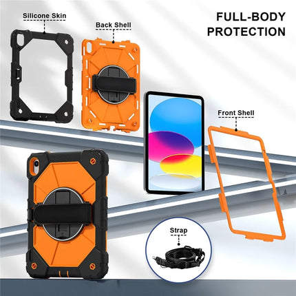For iPad 10.9 (2022) Case Silicone + PC Kickstand Tablet Cover with Handy Strap, Shoulder Strap