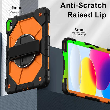 For iPad 10.9 (2022) Case Silicone + PC Kickstand Tablet Cover with Handy Strap, Shoulder Strap