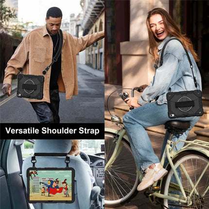 For iPad 10.9 (2022) Case Silicone + PC Kickstand Tablet Cover with Handy Strap, Shoulder Strap