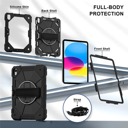 For iPad 10.9 (2022) Case Silicone + PC Kickstand Tablet Cover with Handy Strap, Shoulder Strap