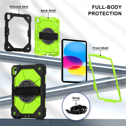 For iPad 10.9 (2022) Case Silicone + PC Kickstand Tablet Cover with Handy Strap, Shoulder Strap