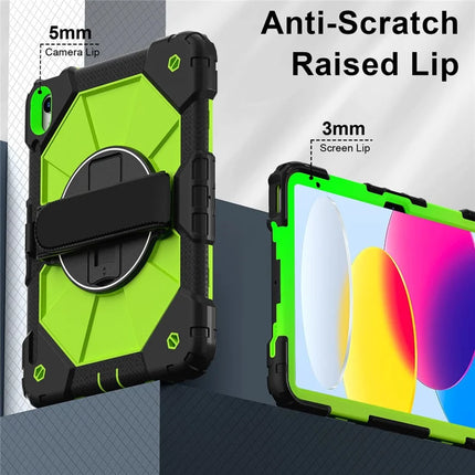 For iPad 10.9 (2022) Case Silicone + PC Kickstand Tablet Cover with Handy Strap, Shoulder Strap