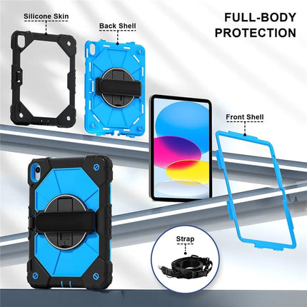 For iPad 10.9 (2022) Case Silicone + PC Kickstand Tablet Cover with Handy Strap, Shoulder Strap