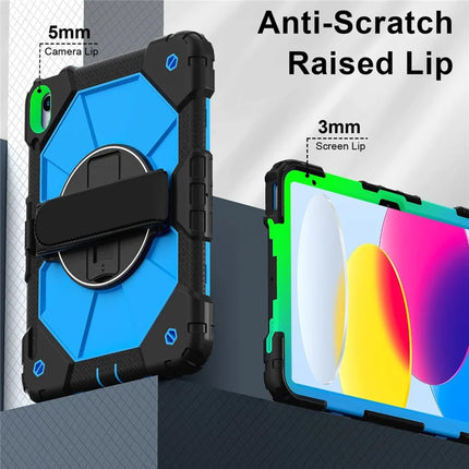 For iPad 10.9 (2022) Case Silicone + PC Kickstand Tablet Cover with Handy Strap, Shoulder Strap
