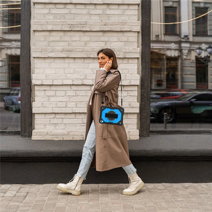 For iPad 10.9 (2022) Case Silicone + PC Kickstand Tablet Cover with Handy Strap, Shoulder Strap