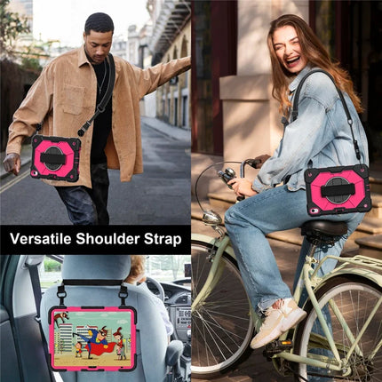 For iPad 10.9 (2022) Case Silicone + PC Kickstand Tablet Cover with Handy Strap, Shoulder Strap
