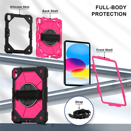 For iPad 10.9 (2022) Case Silicone + PC Kickstand Tablet Cover with Handy Strap, Shoulder Strap