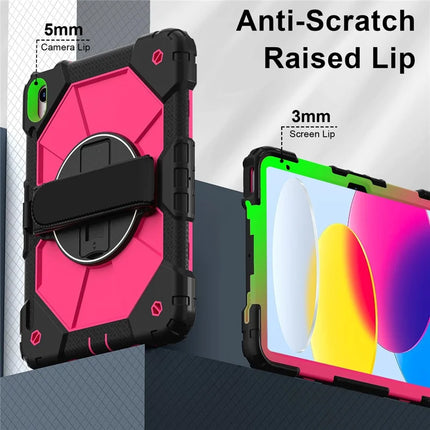 For iPad 10.9 (2022) Case Silicone + PC Kickstand Tablet Cover with Handy Strap, Shoulder Strap