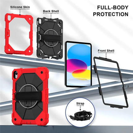 For iPad 10.9 (2022) Case Silicone + PC Kickstand Tablet Cover with Handy Strap, Shoulder Strap