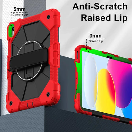 For iPad 10.9 (2022) Case Silicone + PC Kickstand Tablet Cover with Handy Strap, Shoulder Strap