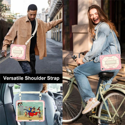 For iPad 10.9 (2022) Case Silicone + PC Kickstand Tablet Cover with Handy Strap, Shoulder Strap
