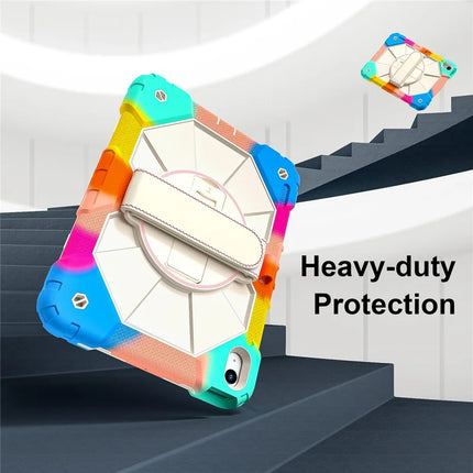 For iPad 10.9 (2022) Case Silicone + PC Kickstand Tablet Cover with Handy Strap, Shoulder Strap