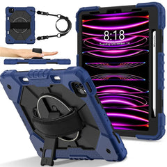 Tablet Case For iPad Pro 11 (2022) / (2021) / (2020) / (2018) / iPad Air (2022) / (2020) Silicone + PC Kickstand Cover with Strap - Blue / Black