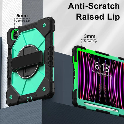 Tablet Case For iPad Pro 11 (2022) / (2021) / (2020) / (2018) / iPad Air (2022) / (2020) Silicone + PC Kickstand Cover with Strap