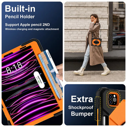 Tablet Case For iPad Pro 11 (2022) / (2021) / (2020) / (2018) / iPad Air (2022) / (2020) Silicone + PC Kickstand Cover with Strap