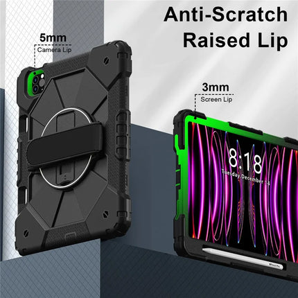 Tablet Case For iPad Pro 11 (2022) / (2021) / (2020) / (2018) / iPad Air (2022) / (2020) Silicone + PC Kickstand Cover with Strap