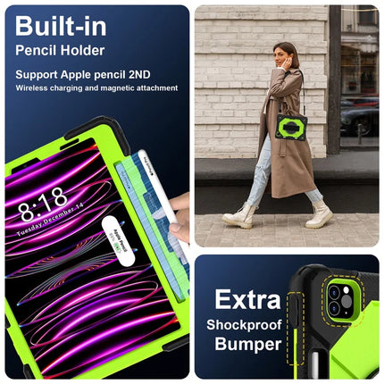 Tablet Case For iPad Pro 11 (2022) / (2021) / (2020) / (2018) / iPad Air (2022) / (2020) Silicone + PC Kickstand Cover with Strap