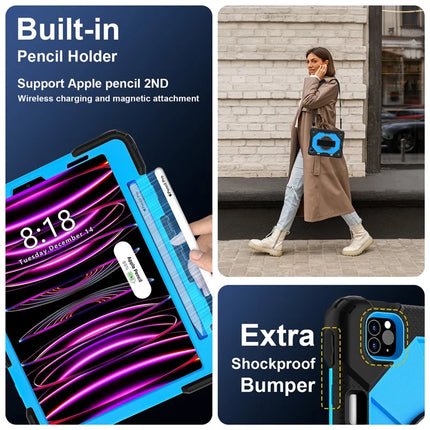 Tablet Case For iPad Pro 11 (2022) / (2021) / (2020) / (2018) / iPad Air (2022) / (2020) Silicone + PC Kickstand Cover with Strap