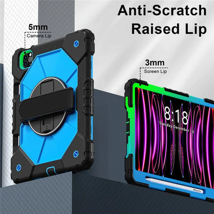 Tablet Case For iPad Pro 11 (2022) / (2021) / (2020) / (2018) / iPad Air (2022) / (2020) Silicone + PC Kickstand Cover with Strap