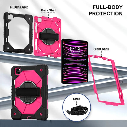 Tablet Case For iPad Pro 11 (2022) / (2021) / (2020) / (2018) / iPad Air (2022) / (2020) Silicone + PC Kickstand Cover with Strap