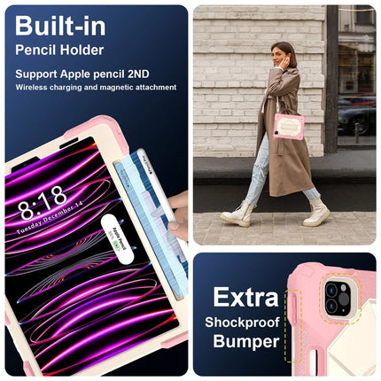 Tablet Case For iPad Pro 11 (2022) / (2021) / (2020) / (2018) / iPad Air (2022) / (2020) Silicone + PC Kickstand Cover with Strap