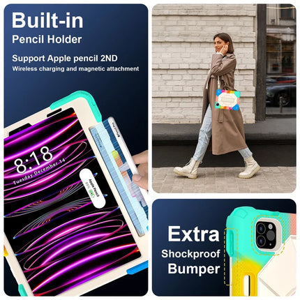 Tablet Case For iPad Pro 11 (2022) / (2021) / (2020) / (2018) / iPad Air (2022) / (2020) Silicone + PC Kickstand Cover with Strap