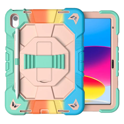 For iPad 10.9 (2022) Case with Kickstand Wrist Strap PC + Silicone Tablet Cover - Rainbow