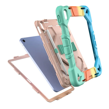 For iPad 10.9 (2022) Case with Kickstand Wrist Strap PC + Silicone Tablet Cover