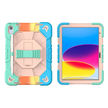 For iPad 10.9 (2022) Case with Kickstand Wrist Strap PC + Silicone Tablet Cover