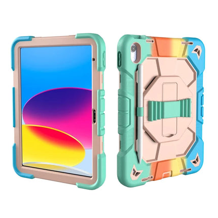 For iPad 10.9 (2022) Case with Kickstand Wrist Strap PC + Silicone Tablet Cover