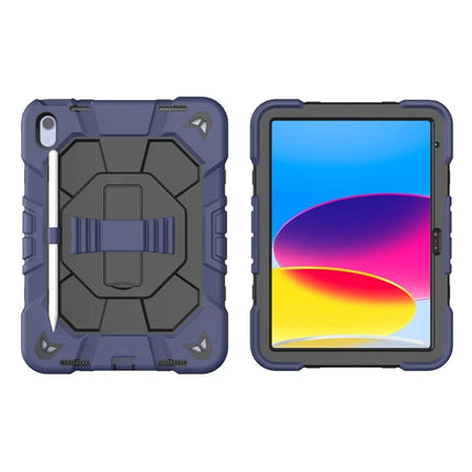 For iPad 10.9 (2022) Case with Kickstand Wrist Strap PC + Silicone Tablet Cover