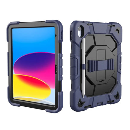 For iPad 10.9 (2022) Case with Kickstand Wrist Strap PC + Silicone Tablet Cover