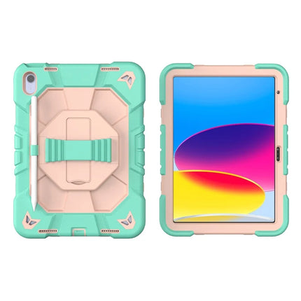 For iPad 10.9 (2022) Case with Kickstand Wrist Strap PC + Silicone Tablet Cover