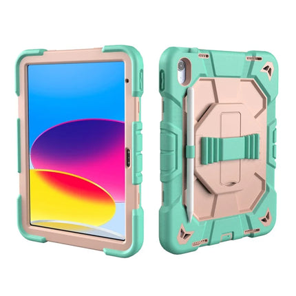For iPad 10.9 (2022) Case with Kickstand Wrist Strap PC + Silicone Tablet Cover