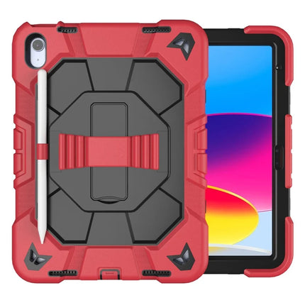 For iPad 10.9 (2022) Case with Kickstand Wrist Strap PC + Silicone Tablet Cover - Red + Black
