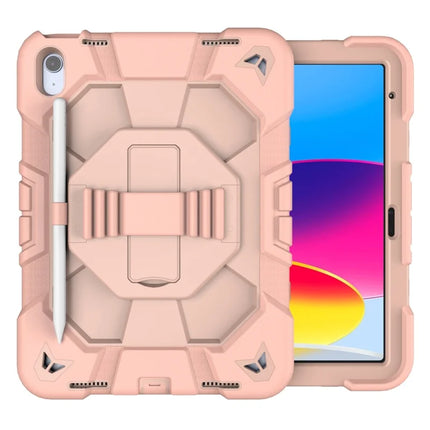 For iPad 10.9 (2022) Case with Kickstand Wrist Strap PC + Silicone Tablet Cover - Pink + Pink