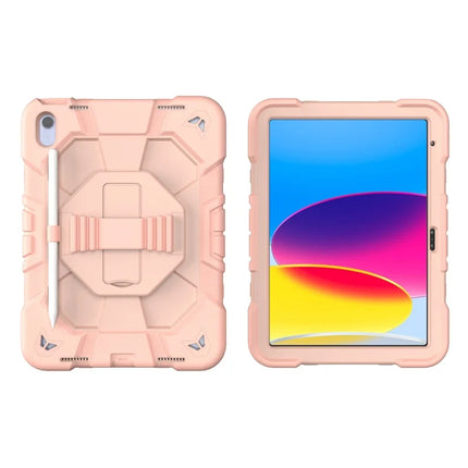 For iPad 10.9 (2022) Case with Kickstand Wrist Strap PC + Silicone Tablet Cover