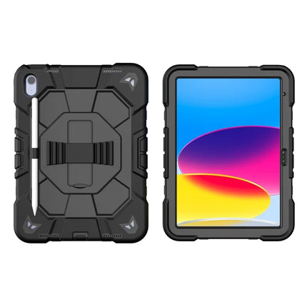 For iPad 10.9 (2022) Case with Kickstand Wrist Strap PC + Silicone Tablet Cover