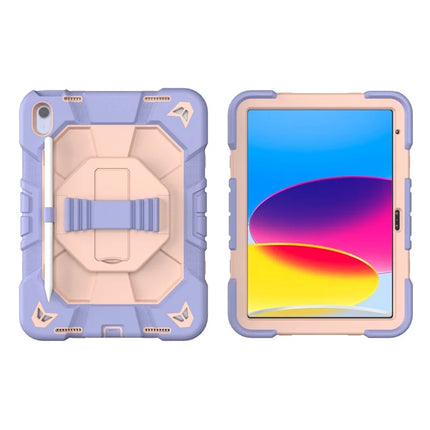 For iPad 10.9 (2022) Case with Kickstand Wrist Strap PC + Silicone Tablet Cover