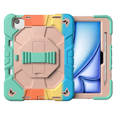 For iPad Air 11 (2024) Case with Kickstand Wrist Strap PC + Silicone Tablet Cover - Rainbow
