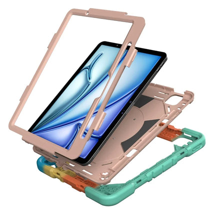 For iPad Air 11 (2024) Case with Kickstand Wrist Strap PC + Silicone Tablet Cover