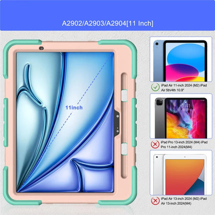 For iPad Air 11 (2024) Case with Kickstand Wrist Strap PC + Silicone Tablet Cover