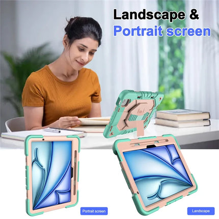 For iPad Air 11 (2024) Case with Kickstand Wrist Strap PC + Silicone Tablet Cover