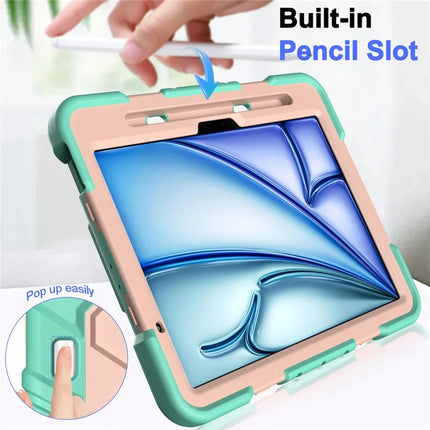 For iPad Air 11 (2024) Case with Kickstand Wrist Strap PC + Silicone Tablet Cover