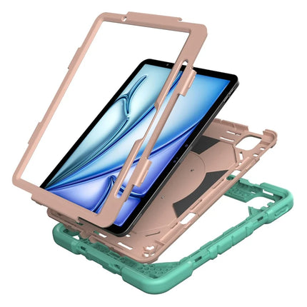 For iPad Air 11 (2024) Case with Kickstand Wrist Strap PC + Silicone Tablet Cover