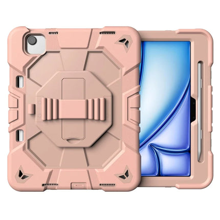 For iPad Air 11 (2024) Case with Kickstand Wrist Strap PC + Silicone Tablet Cover - Pink + Pink